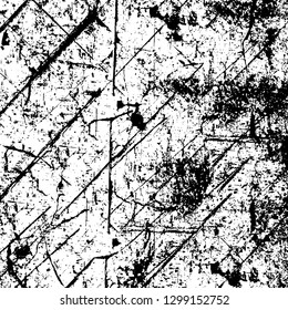 Rough, scratch, splatter grunge pattern design. Dry brush strokes. Overlay texture. Faded black - white dyed paper texture. Sketch design. Use for poster, cover, banner, mock-up, stickers layout.