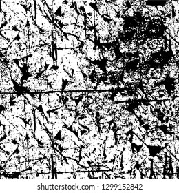 Rough, scratch, splatter grunge pattern design. Dry brush strokes. Overlay texture. Faded black - white dyed paper texture. Sketch design. Use for poster, cover, banner, mock-up, stickers layout.
