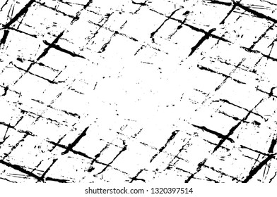 Rough, scratch, splatter grunge pattern design brush strokes. Overlay texture. Faded black-white dyed paper texture. Sketch grunge design. Use for poster, cover, banner, mock-up, stickers layout.