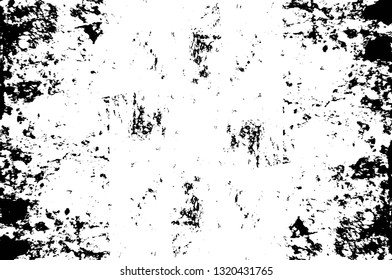 Rough, scratch, splatter grunge pattern design brush strokes. Overlay texture. Faded black-white dyed paper texture. Sketch grunge design. Use for poster, cover, banner, mock-up, stickers layout.