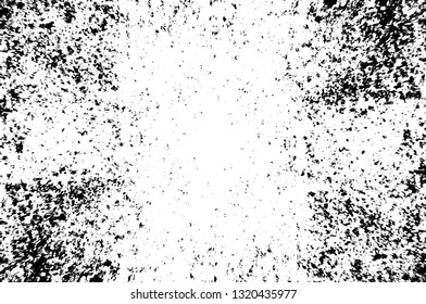 Rough, scratch, splatter grunge pattern design brush strokes. Overlay texture. Faded black-white dyed paper texture. Sketch grunge design. Use for poster, cover, banner, mock-up, stickers layout.