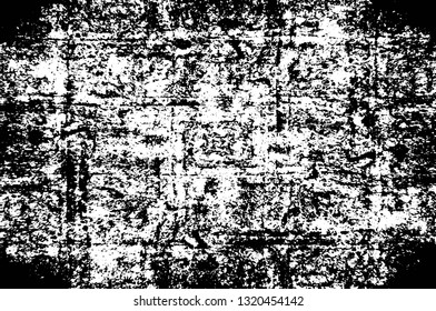 Rough, scratch, splatter grunge pattern design brush strokes. Overlay texture. Faded black-white dyed paper texture. Sketch grunge design. Use for poster, cover, banner, mock-up, stickers layout.