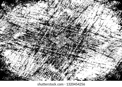 Rough, scratch, splatter grunge pattern design brush strokes. Overlay texture. Faded black-white dyed paper texture. Sketch grunge design. Use for poster, cover, banner, mock-up, stickers layout.