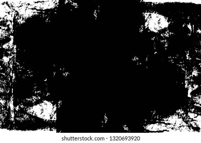 Rough, scratch, splatter grunge pattern design brush strokes. Overlay texture. Faded black-white dyed paper texture. Sketch grunge design. Use for poster, cover, banner, mock-up, stickers layout.