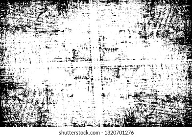 Rough, scratch, splatter grunge pattern design brush strokes. Overlay texture. Faded black-white dyed paper texture. Sketch grunge design. Use for poster, cover, banner, mock-up, stickers layout.