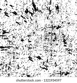 Rough, scratch, splatter grunge pattern design brush strokes. Overlay texture. Faded black-white dyed paper texture. Sketch grunge design. Use for poster, cover, banner, mock-up, stickers layout.
