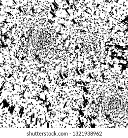 Rough, scratch, splatter grunge pattern design brush strokes. Overlay texture. Faded black-white dyed paper texture. Sketch grunge design. Use for poster, cover, banner, mock-up, stickers layout.