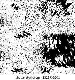 Rough, scratch, splatter grunge pattern design brush strokes. Overlay texture. Faded black-white dyed paper texture. Sketch grunge design. Use for poster, cover, banner, mock-up, stickers layout.