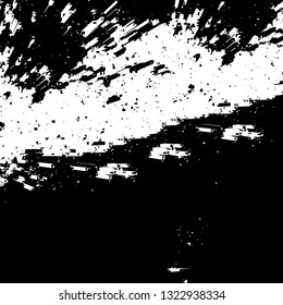 Rough, scratch, splatter grunge pattern design brush strokes. Overlay texture. Faded black-white dyed paper texture. Sketch grunge design. Use for poster, cover, banner, mock-up, stickers layout.
