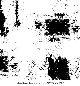 Rough, scratch, splatter grunge pattern design brush strokes. Overlay texture. Faded black-white dyed paper texture. Sketch grunge design. Use for poster, cover, banner, mock-up, stickers layout.