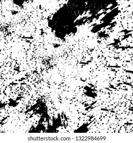 Rough, scratch, splatter grunge pattern design brush strokes. Overlay texture. Faded black-white dyed paper texture. Sketch grunge design. Use for poster, cover, banner, mock-up, stickers layout.