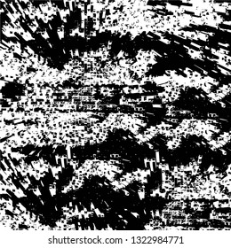 Rough, scratch, splatter grunge pattern design brush strokes. Overlay texture. Faded black-white dyed paper texture. Sketch grunge design. Use for poster, cover, banner, mock-up, stickers layout.