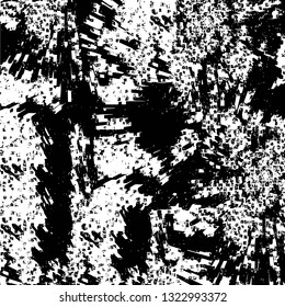 Rough, scratch, splatter grunge pattern design brush strokes. Overlay texture. Faded black-white dyed paper texture. Sketch grunge design. Use for poster, cover, banner, mock-up, stickers layout.