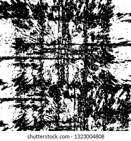 Rough, scratch, splatter grunge pattern design brush strokes. Overlay texture. Faded black-white dyed paper texture. Sketch grunge design. Use for poster, cover, banner, mock-up, stickers layout.