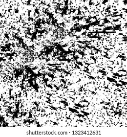 Rough, scratch, splatter grunge pattern design brush strokes. Overlay texture. Faded black-white dyed paper texture. Sketch grunge design. Use for poster, cover, banner, mock-up, stickers layout.