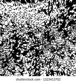 Rough, scratch, splatter grunge pattern design brush strokes. Overlay texture. Faded black-white dyed paper texture. Sketch grunge design. Use for poster, cover, banner, mock-up, stickers layout.