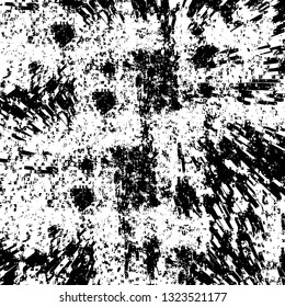 Rough, scratch, splatter grunge pattern design brush strokes. Overlay texture. Faded black-white dyed paper texture. Sketch grunge design. Use for poster, cover, banner, mock-up, stickers layout.