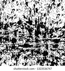 Rough, scratch, splatter grunge pattern design brush strokes. Overlay texture. Faded black-white dyed paper texture. Sketch grunge design. Use for poster, cover, banner, mock-up, stickers layout.