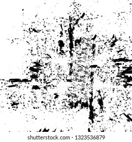 Rough, scratch, splatter grunge pattern design brush strokes. Overlay texture. Faded black-white dyed paper texture. Sketch grunge design. Use for poster, cover, banner, mock-up, stickers layout.