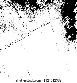 Rough, scratch, splatter grunge pattern design brush strokes. Overlay texture. Faded black-white dyed paper texture. Sketch grunge design. Use for poster, cover, banner, mock-up, stickers layout.