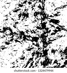 Rough, scratch, splatter grunge pattern design brush strokes. Overlay texture. Faded black-white dyed paper texture. Sketch grunge design. Use for poster, cover, banner, mock-up, stickers layout.