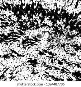Rough, scratch, splatter grunge pattern design brush strokes. Overlay texture. Faded black-white dyed paper texture. Sketch grunge design. Use for poster, cover, banner, mock-up, stickers layout.