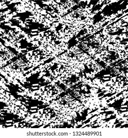 Rough, scratch, splatter grunge pattern design brush strokes. Overlay texture. Faded black-white dyed paper texture. Sketch grunge design. Use for poster, cover, banner, mock-up, stickers layout.