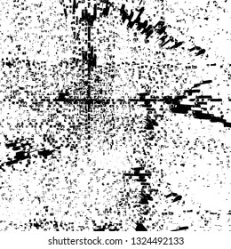 Rough, scratch, splatter grunge pattern design brush strokes. Overlay texture. Faded black-white dyed paper texture. Sketch grunge design. Use for poster, cover, banner, mock-up, stickers layout.