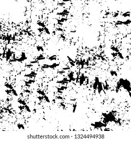 Rough, scratch, splatter grunge pattern design brush strokes. Overlay texture. Faded black-white dyed paper texture. Sketch grunge design. Use for poster, cover, banner, mock-up, stickers layout.
