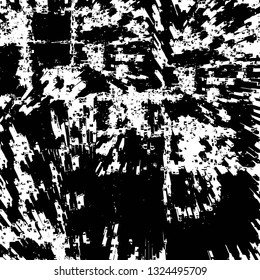 Rough, scratch, splatter grunge pattern design brush strokes. Overlay texture. Faded black-white dyed paper texture. Sketch grunge design. Use for poster, cover, banner, mock-up, stickers layout.