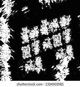 Rough, scratch, splatter grunge pattern design brush strokes. Overlay texture. Faded black-white dyed paper texture. Sketch grunge design. Use for poster, cover, banner, mock-up, stickers layout.