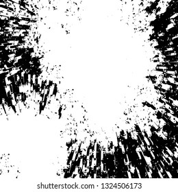 Rough, scratch, splatter grunge pattern design brush strokes. Overlay texture. Faded black-white dyed paper texture. Sketch grunge design. Use for poster, cover, banner, mock-up, stickers layout.