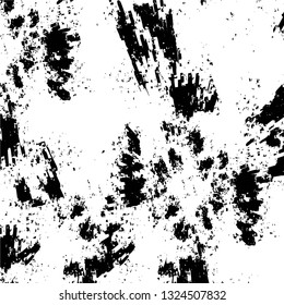 Rough, scratch, splatter grunge pattern design brush strokes. Overlay texture. Faded black-white dyed paper texture. Sketch grunge design. Use for poster, cover, banner, mock-up, stickers layout.