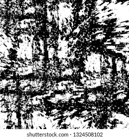Rough, scratch, splatter grunge pattern design brush strokes. Overlay texture. Faded black-white dyed paper texture. Sketch grunge design. Use for poster, cover, banner, mock-up, stickers layout.