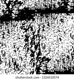 Rough, scratch, splatter grunge pattern design brush strokes. Overlay texture. Faded black-white dyed paper texture. Sketch grunge design. Use for poster, cover, banner, mock-up, stickers layout.