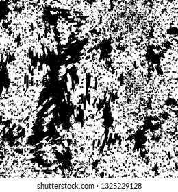 Rough, scratch, splatter grunge pattern design brush strokes. Overlay texture. Faded black-white dyed paper texture. Sketch grunge design. Use for poster, cover, banner, mock-up, stickers layout.