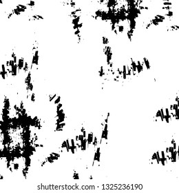 Rough, scratch, splatter grunge pattern design brush strokes. Overlay texture. Faded black-white dyed paper texture. Sketch grunge design. Use for poster, cover, banner, mock-up, stickers layout.