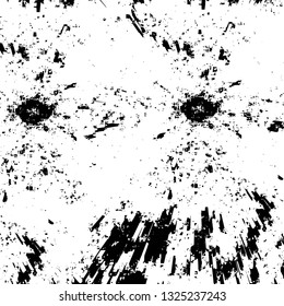 Rough, scratch, splatter grunge pattern design brush strokes. Overlay texture. Faded black-white dyed paper texture. Sketch grunge design. Use for poster, cover, banner, mock-up, stickers layout.