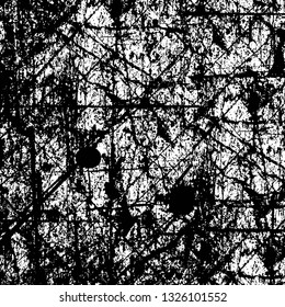 Rough, scratch, splatter grunge pattern design brush strokes. Overlay texture. Faded black-white dyed paper texture. Sketch grunge design. Use for poster, cover, banner, mock-up, stickers layout.