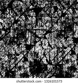 Rough, scratch, splatter grunge pattern design brush strokes. Overlay texture. Faded black-white dyed paper texture. Sketch grunge design. Use for poster, cover, banner, mock-up, stickers layout.