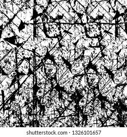 Rough, scratch, splatter grunge pattern design brush strokes. Overlay texture. Faded black-white dyed paper texture. Sketch grunge design. Use for poster, cover, banner, mock-up, stickers layout.