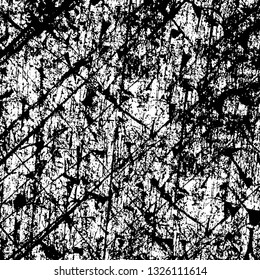 Rough, scratch, splatter grunge pattern design brush strokes. Overlay texture. Faded black-white dyed paper texture. Sketch grunge design. Use for poster, cover, banner, mock-up, stickers layout.