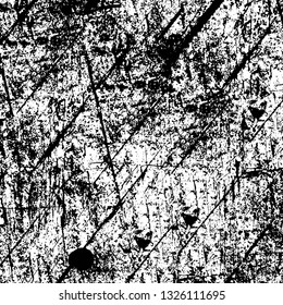 Rough, scratch, splatter grunge pattern design brush strokes. Overlay texture. Faded black-white dyed paper texture. Sketch grunge design. Use for poster, cover, banner, mock-up, stickers layout.