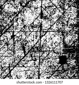 Rough, scratch, splatter grunge pattern design brush strokes. Overlay texture. Faded black-white dyed paper texture. Sketch grunge design. Use for poster, cover, banner, mock-up, stickers layout.