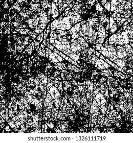 Rough, scratch, splatter grunge pattern design brush strokes. Overlay texture. Faded black-white dyed paper texture. Sketch grunge design. Use for poster, cover, banner, mock-up, stickers layout.