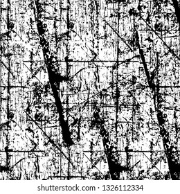 Rough, scratch, splatter grunge pattern design brush strokes. Overlay texture. Faded black-white dyed paper texture. Sketch grunge design. Use for poster, cover, banner, mock-up, stickers layout.