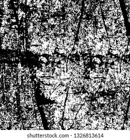 Rough, scratch, splatter grunge pattern design brush strokes. Overlay texture. Faded black-white dyed paper texture. Sketch grunge design. Use for poster, cover, banner, mock-up, stickers layout.