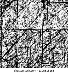 Rough, scratch, splatter grunge pattern design brush strokes. Overlay texture. Faded black-white dyed paper texture. Sketch grunge design. Use for poster, cover, banner, mock-up, stickers layout.