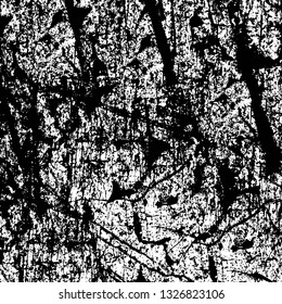 Rough, scratch, splatter grunge pattern design brush strokes. Overlay texture. Faded black-white dyed paper texture. Sketch grunge design. Use for poster, cover, banner, mock-up, stickers layout.