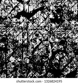Rough, scratch, splatter grunge pattern design brush strokes. Overlay texture. Faded black-white dyed paper texture. Sketch grunge design. Use for poster, cover, banner, mock-up, stickers layout.